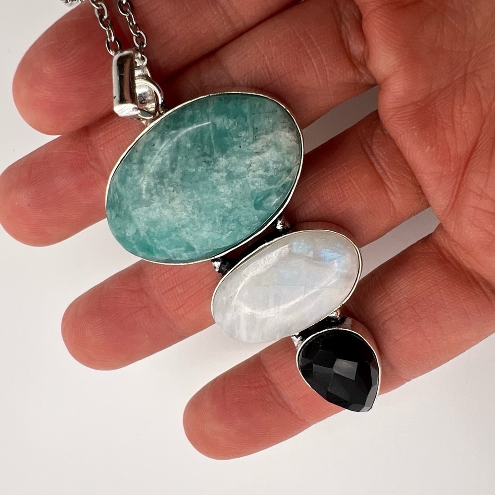 925 Peacemaker Amazonite + Rainbow Flash Moonston… - image 1